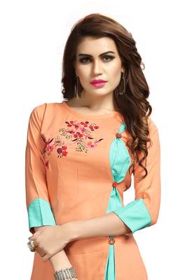 Peach embroidered rayon long-kurtis 4