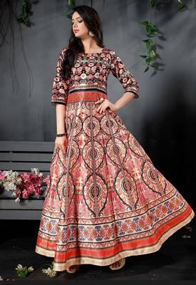 Radiant Multi Colored Digital Print Partywear Designer Gown (Stitched) 3