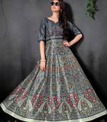 Stunning Grey Colored Digital Print Partywear Designer Gown (Stitched)