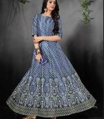 Alluring Blue Colored Floral Print Partywear Designer Gown (Stitched)