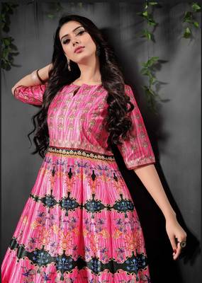 Amazing Pink Colored Digital Print Partywear Designer Gown (Stitched) 2