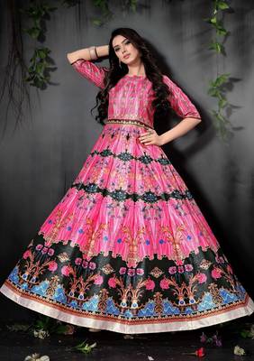 Amazing Pink Colored Digital Print Partywear Designer Gown (Stitched) 3