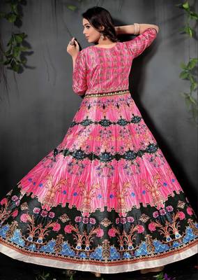 Amazing Pink Colored Digital Print Partywear Designer Gown (Stitched) 4