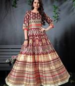 Adorning Beige And Brown Digital Print Partywear Designer Gown (Stitched)