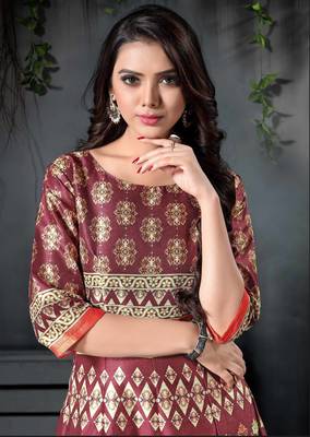 Adorning Beige And Brown Digital Print Partywear Designer Gown (Stitched) 2