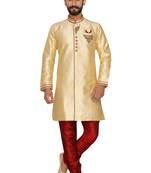 Beige Cream Embroidered Jaquard Silk Indo Western Dresses