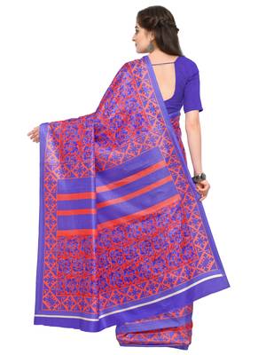 Light red printed crepe saree with blouse 4