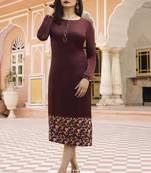 Wine Colour Printed Satin Readymade Kurti