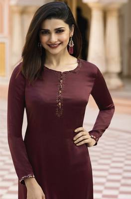 Wine Colour Printed Satin Readymade Kurti 2