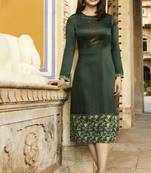 Dark Green Colour Printed Satin Readymade Kurti