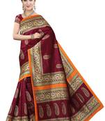 Maroon Printed Art Silk Saree With Blouse
