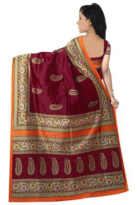 Maroon Printed Art Silk Saree With Blouse 2