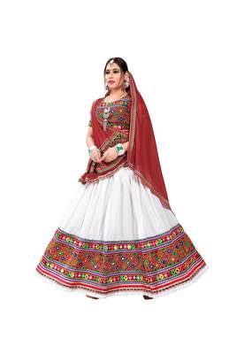 White Embroidered Cotton Navratri Lehenga Chaniya Choli 1