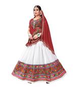 White Embroidered Cotton Navratri Lehenga Chaniya Choli