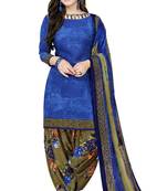 Blue Abstract Print Crepe Salwar With Dupatta