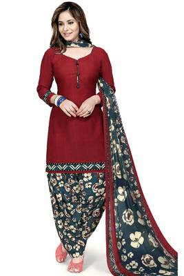 Maroon Abstract Print Crepe Salwar With Dupatta 1