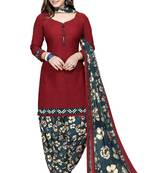 Maroon Abstract Print Crepe Salwar With Dupatta