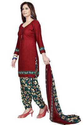 Maroon Abstract Print Crepe Salwar With Dupatta 2