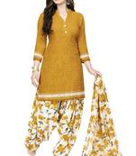 Mustard abstract print crepe salwar with dupatta
