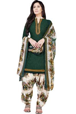 Green abstract print crepe salwar with dupatta 1
