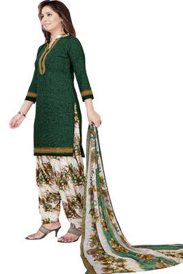 Green abstract print crepe salwar with dupatta 2