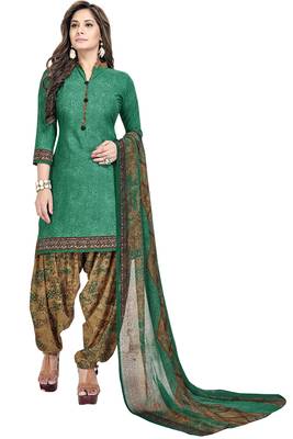Green abstract print crepe salwar with dupatta 1