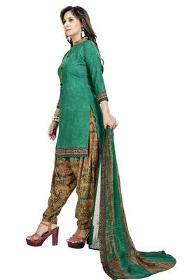 Green abstract print crepe salwar with dupatta 2
