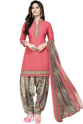Peach Abstract Print Crepe Salwar With Dupatta 1