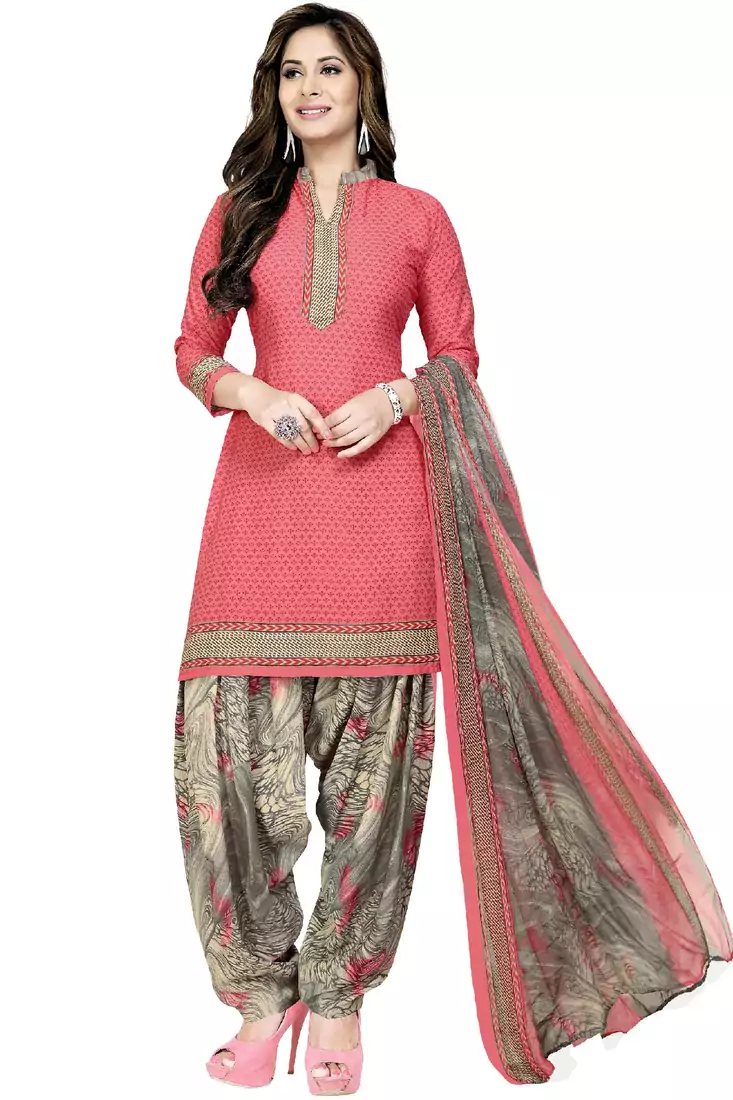 Peach Abstract Print Crepe Salwar With Dupatta