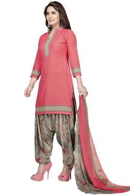 Peach Abstract Print Crepe Salwar With Dupatta 2