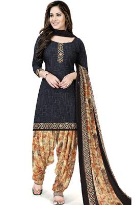 Navy-Blue Abstract Print Crepe Salwar With Dupatta 1
