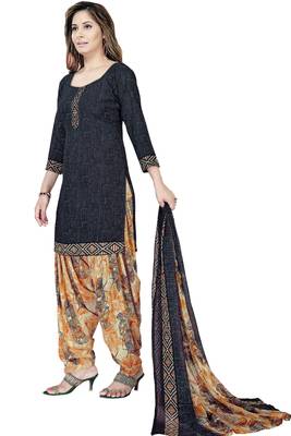 Navy-Blue Abstract Print Crepe Salwar With Dupatta 2