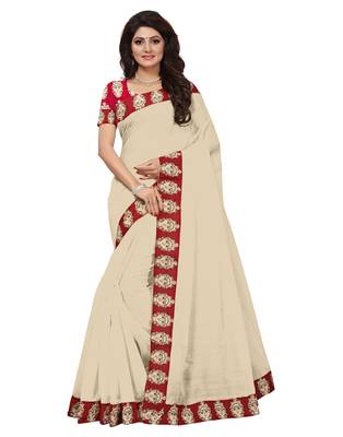 White plain chanderi saree with blouse 1