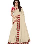 White plain chanderi saree with blouse