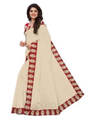 White plain chanderi saree with blouse 2