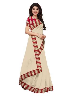 White plain chanderi saree with blouse 3