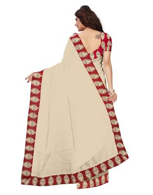 White plain chanderi saree with blouse 4
