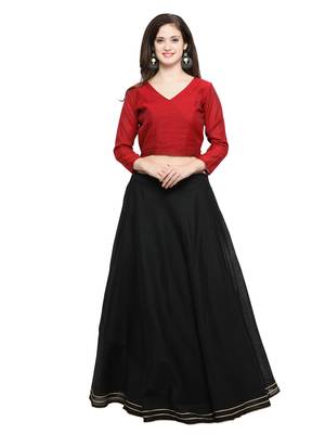 Inddus Red And Dark Maroon Unstitched Cotton Lehenga Choli 1