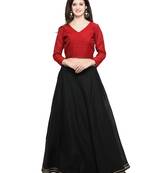 Inddus Red And Dark Maroon Unstitched Cotton Lehenga Choli