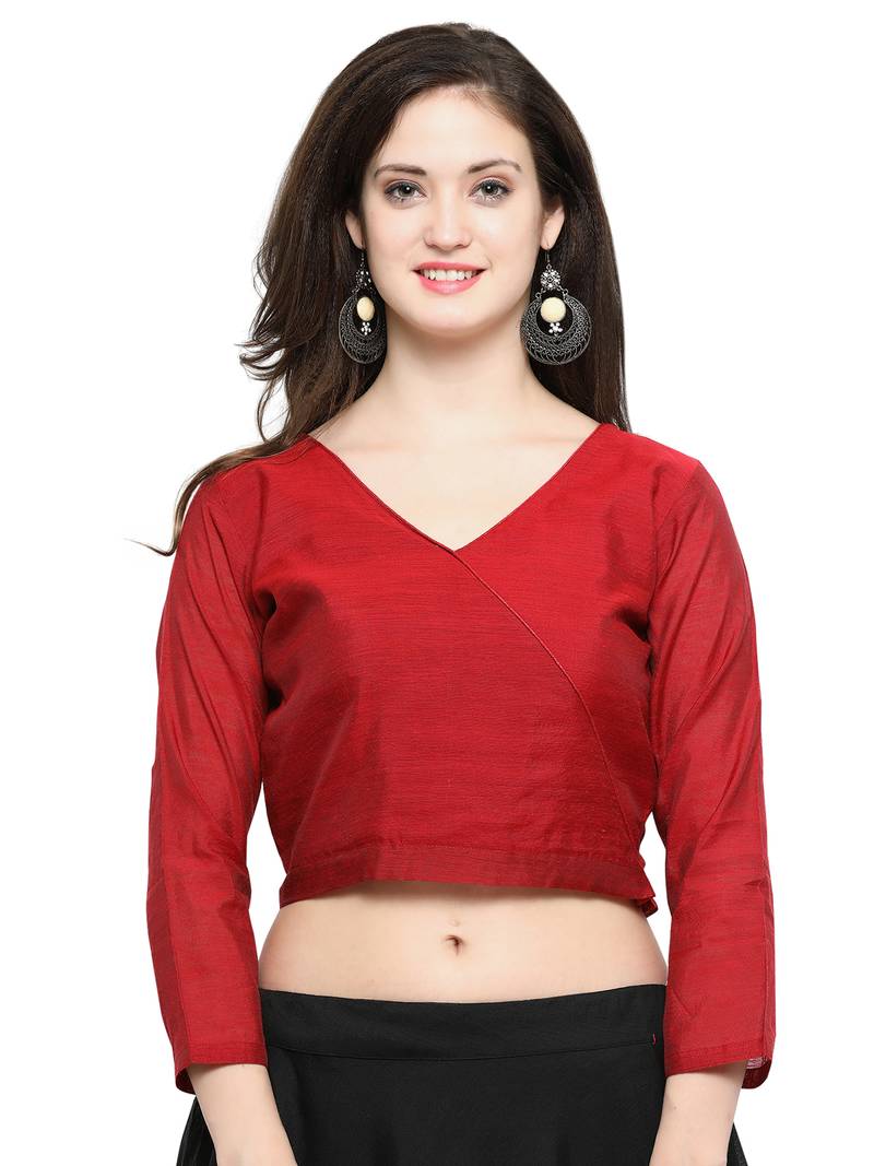 Inddus Red And Dark Maroon Unstitched Cotton Lehenga Choli