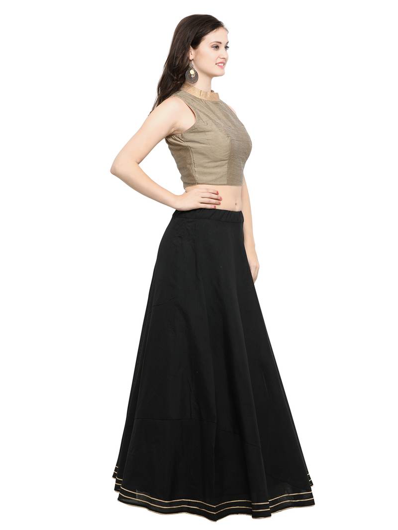 Inddus Beige And Beige Unstitched Cotton Lehenga Choli