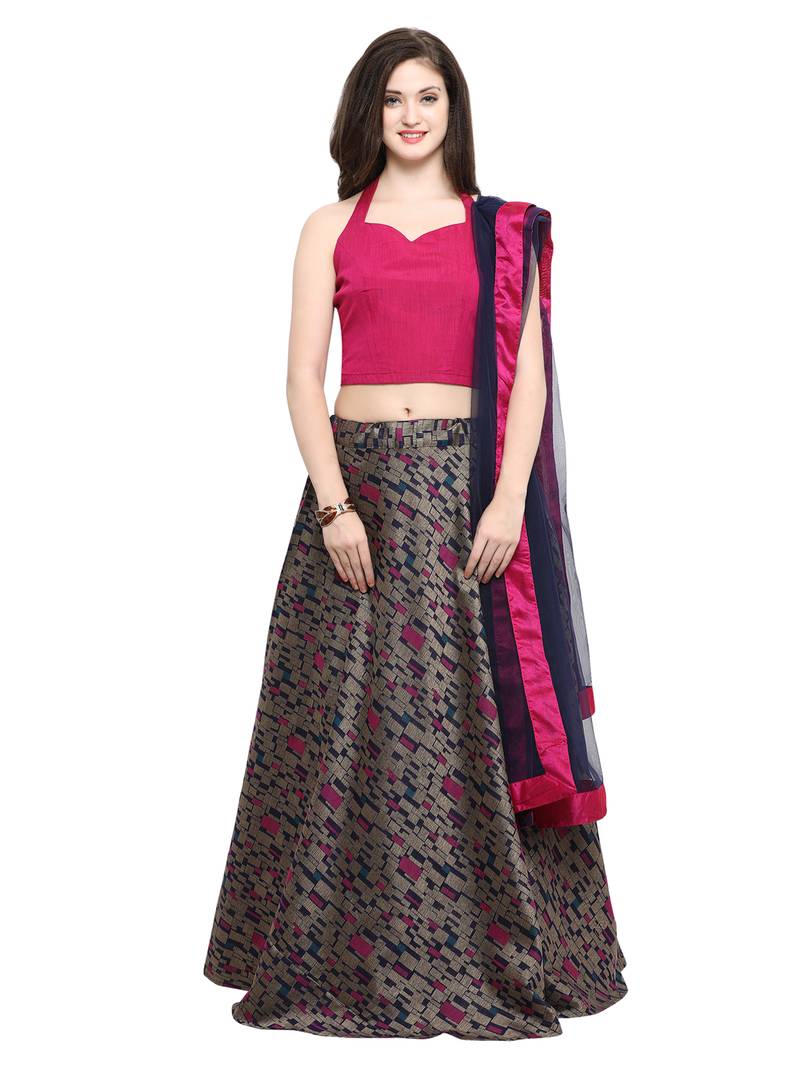 Inddus Magenta Pink And Dark Magenta Unstitched Cotton Lehenga Choli With Dupatta