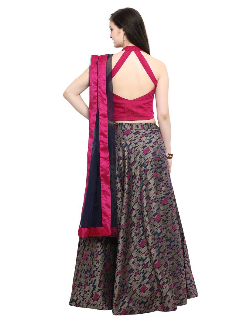 Inddus Magenta Pink And Dark Magenta Unstitched Cotton Lehenga Choli With Dupatta