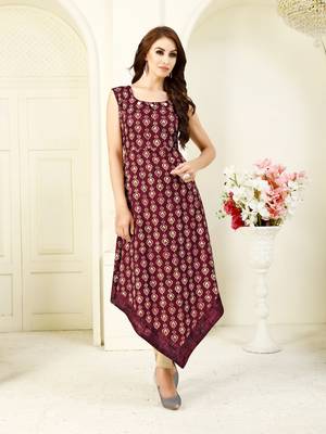 Dark maroon printed crepe kurti 1