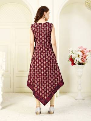 Dark maroon printed crepe kurti 2