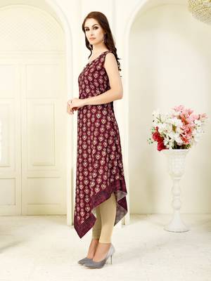 Dark maroon printed crepe kurti 3