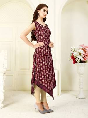 Dark maroon printed crepe kurti 4