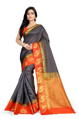 Black plain cotton silk saree with blouse 1