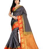 Black plain cotton silk saree with blouse