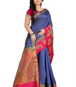 Dark Navy Blue Plain Cotton Silk Saree With Blouse